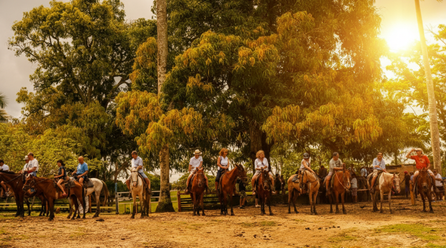 Group of riders on horseback ready for an excursion in Punta Cana